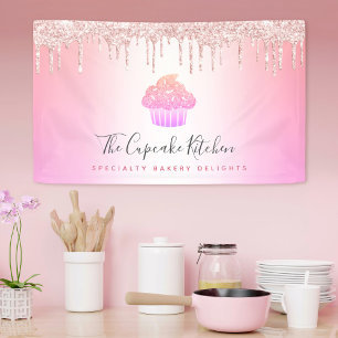 Cupcake Bäckerei Pink Rose Glitzer Rainbow Ombre Banner