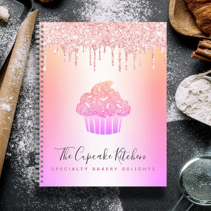 Cupcake Bäckerei Pink Rose Glitzer Rainbow Ombre Notizbuch
