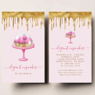 Cupcake-Bäckerei Rosa Faux-Goldfolie-Tropf Visitenkarte