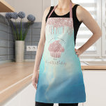 Cupcake Bäckerei Rose Gold Tropfen Blau Schürze<br><div class="desc">Hier ist ein wunderbarer Weg, um den Spaß des Backens zu ergänzen. Genießen Sie die kulinarischen Abenteuer, wenn Sie diese elegante, raffinierte, einfache und moderne Schürze tragen. Ein funkelnd, Rose goldener Kuchen, Glitzer-Tropfen und handgeschriebene Typografie überlagern einen türkisblauen und hellen goldfarbenen Hintergrund. Personalisieren Sie Ihre Daten mit Ihrem Namen oder...</div>