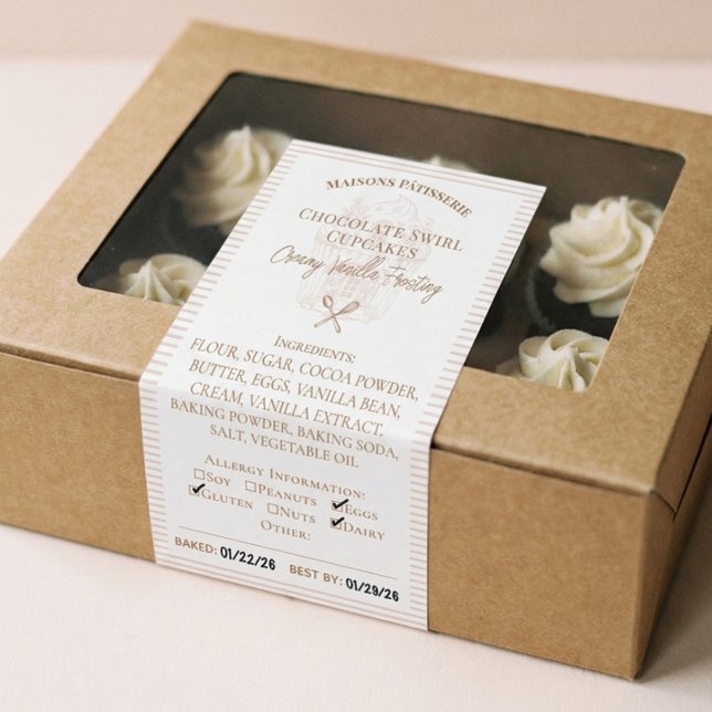 Cupcake-Bäckerei-Zutaten & Allergie-Lebensmittel-E Rechteckiger Aufkleber (Baking Spoon Bakery Ingredients Allergy Food Label)