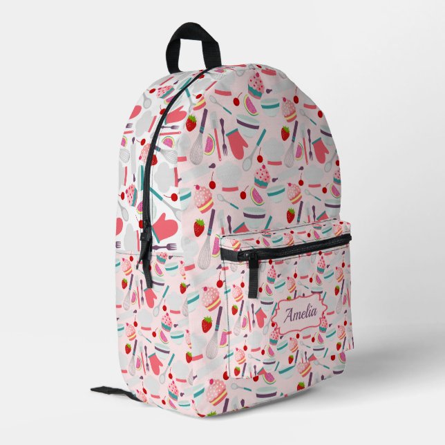 Cupcake Backmuster Pink Lila Bedruckter Rucksack (Rückseitige Ecke links)
