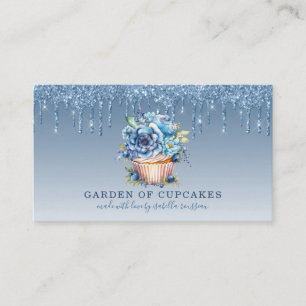 Cupcake Baker Floral Cupcake Blue Glitzer Tropfen Visitenkarte