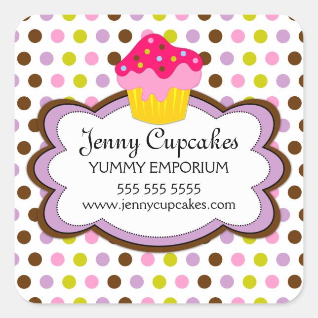 Cupcake Bakery Box Siegel Quadratischer Aufkleber (Vorderseite)