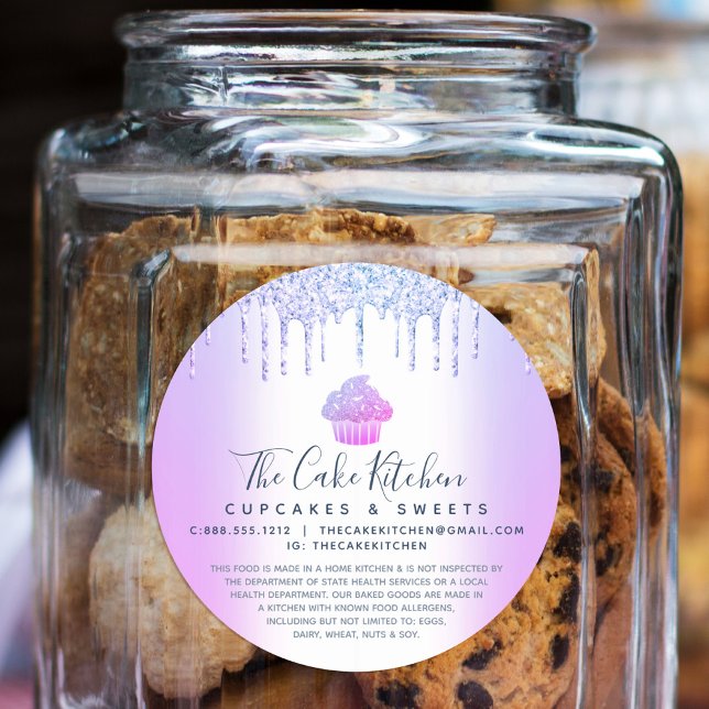 Cupcake Bakery Koch Chic Lila Glitzer Tropfen Rech Runder Aufkleber (Von Creator hochgeladen)