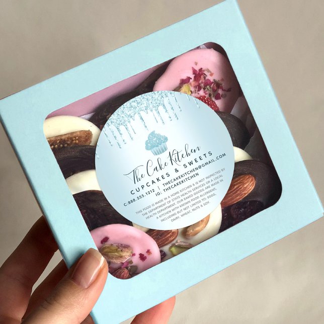 Cupcake Bakery Koch Türkis Glitzer Tropfen Recht Runder Aufkleber (Von Creator hochgeladen)
