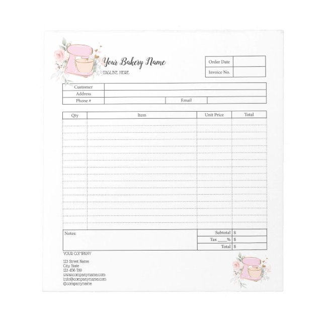 Cupcake Bakery Mixer Bestellformular Notepad Notizblock (Vorderseite)