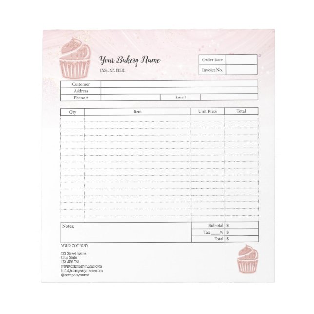 Cupcake Bakery Mixer Bestellformular Notepad Notizblock (Vorderseite)