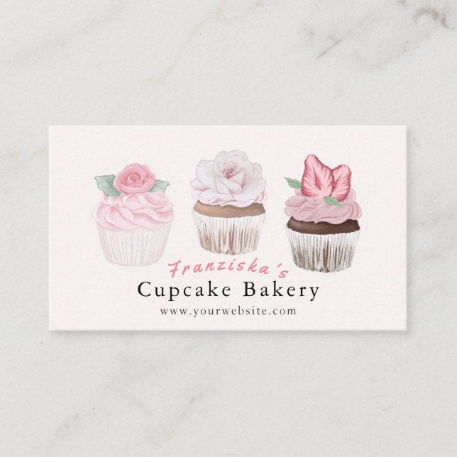 Cupcake Bakery Pink Bäckerei Business Card Visitenkarte (Vorderseite)