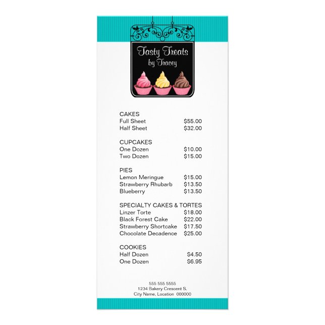 Cupcake Bakery Shop Unterschreiben Preisliste Werbekarte (Vorne)