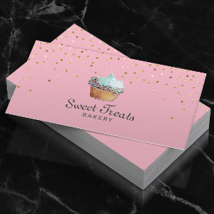 Cupcake Bakery Sweet Treats Gold Confetti Pink Visitenkarte
