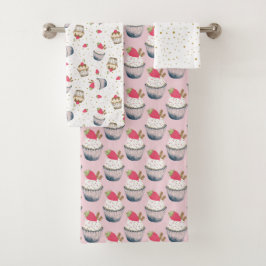 Cupcake Bath Handtuch Set - Pink Polka Dot Dessert