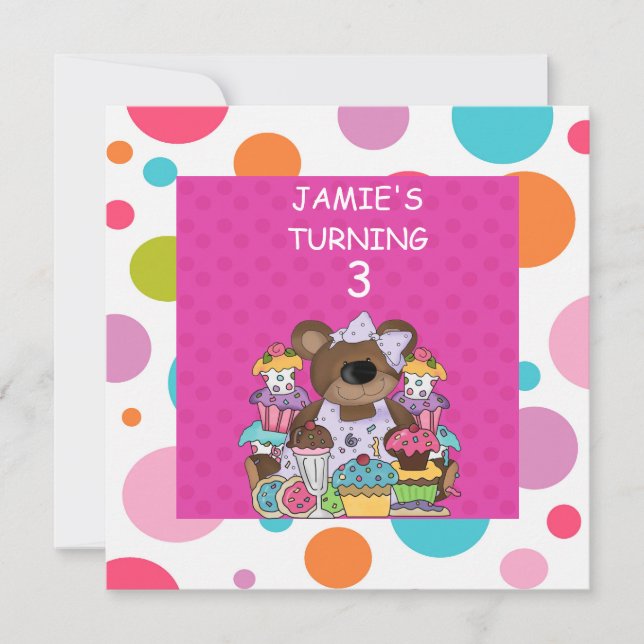 CUPCAKE & Bears GIRLS Einladung (Vorderseite)