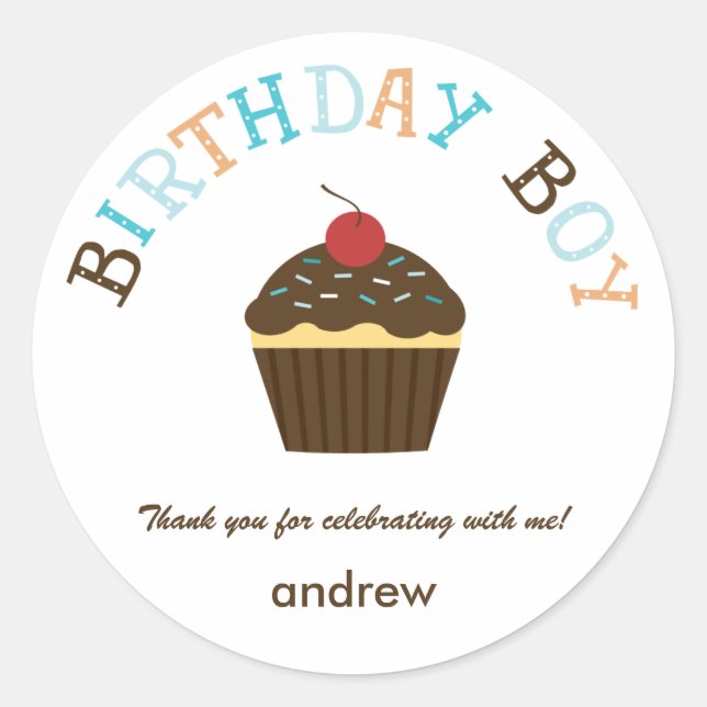 Cupcake Birthday Boy Gefallen Sticker /Umschlag Au (Vorderseite)
