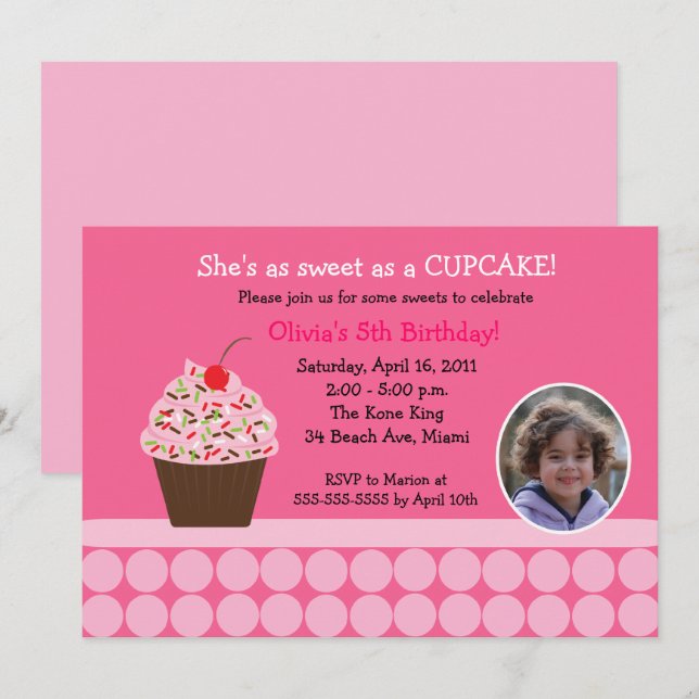 Cupcake Birthday Foto Template Einladungen (Vorne/Hinten)