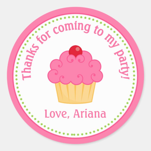 Cupcake Birthday Party Gefallen Tag Sticker (Vorderseite)