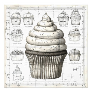 Cupcake Blueprint monochromatisch Fotodruck