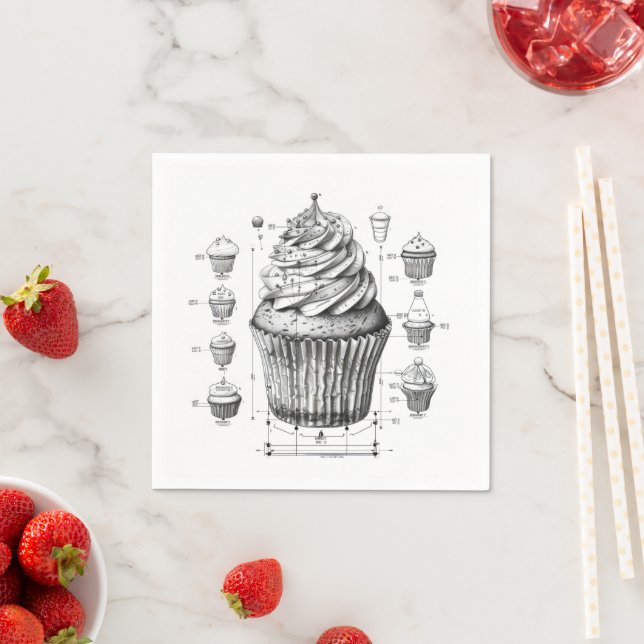 Cupcake Blueprint monochromatisch Serviette (Beispiel)