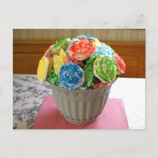 Cupcake-Blumentopf Postkarte (Vorderseite)