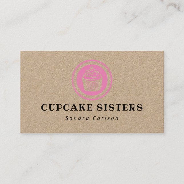 Cupcake Briefmarke Logo rustikale Kraftskarte Visitenkarte (Vorderseite)