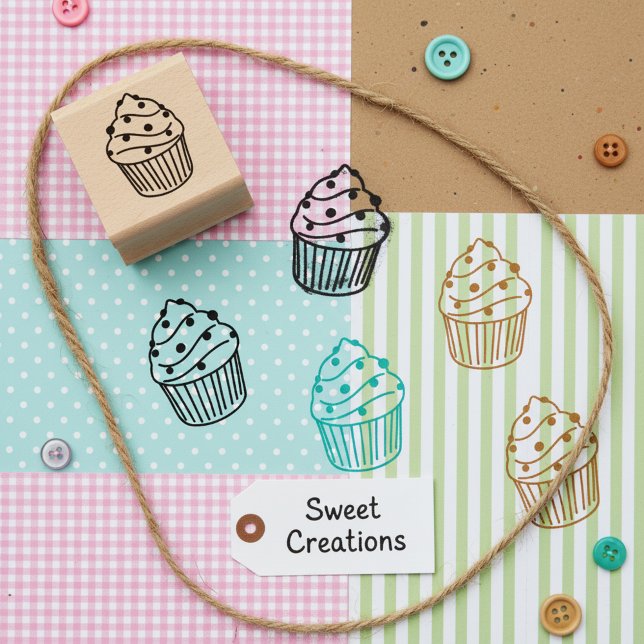 Cupcake Briefmarke - Mini-Holzkunst Briefmarke für Gummistempel (🧁Mini cupcake stamp for crafts.)