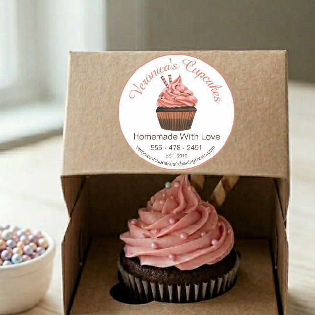 Cupcake Brown mit Kontaktdaten Runder Aufkleber (Von Creator hochgeladen)