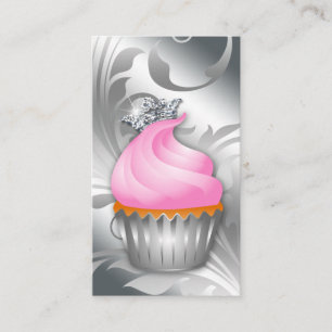 Cupcake Business Card Crossy Silver Pink 2 Visitenkarte