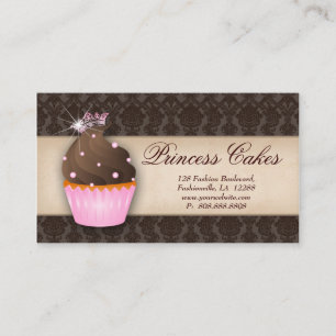 Cupcake Business Card Crown Pink Brown Dots Visitenkarte