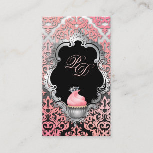 Cupcake Business Card Elegante Damaske Peach Pink Visitenkarte