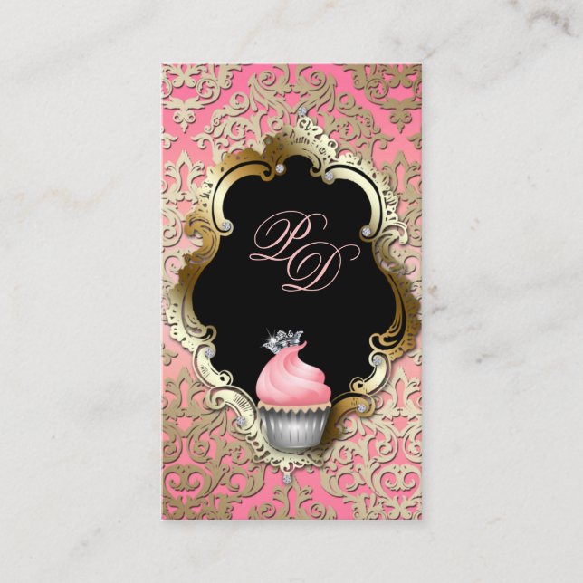 Cupcake Business Card Elegante Damaskus Rosa Gold Visitenkarte (Vorderseite)