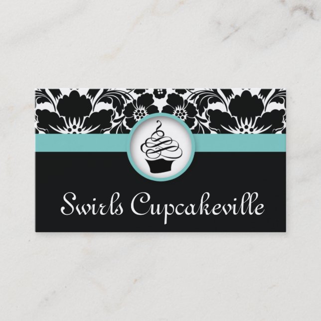 Cupcake Business Card Floral Damask Baby Blue Visitenkarte (Vorderseite)