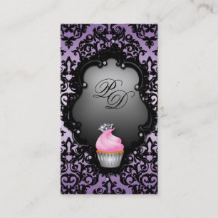 Cupcake Business Card Retro Damaske Schwarz Lila Visitenkarte