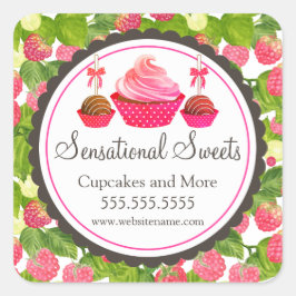 Cupcake Cake Pop Himbeere Bäckerei Box Siegel Quadratischer Aufkleber