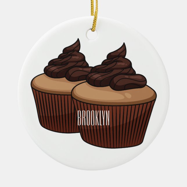 Cupcake Cartoon Illustration Keramik Ornament (Vorne)