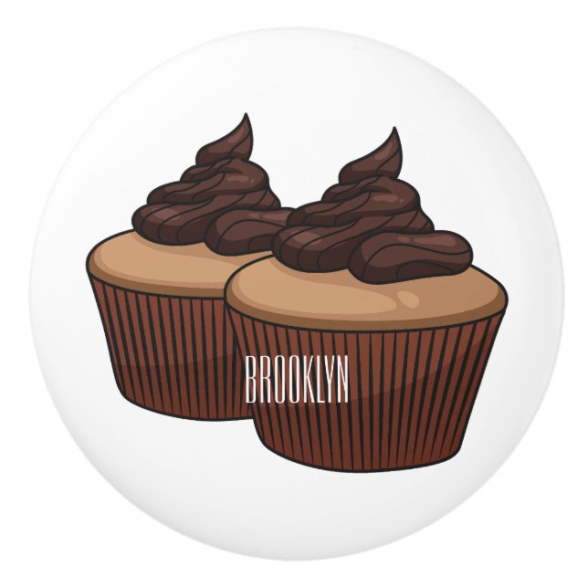 Cupcake Cartoon Illustration Keramikknauf (Vorderseite)