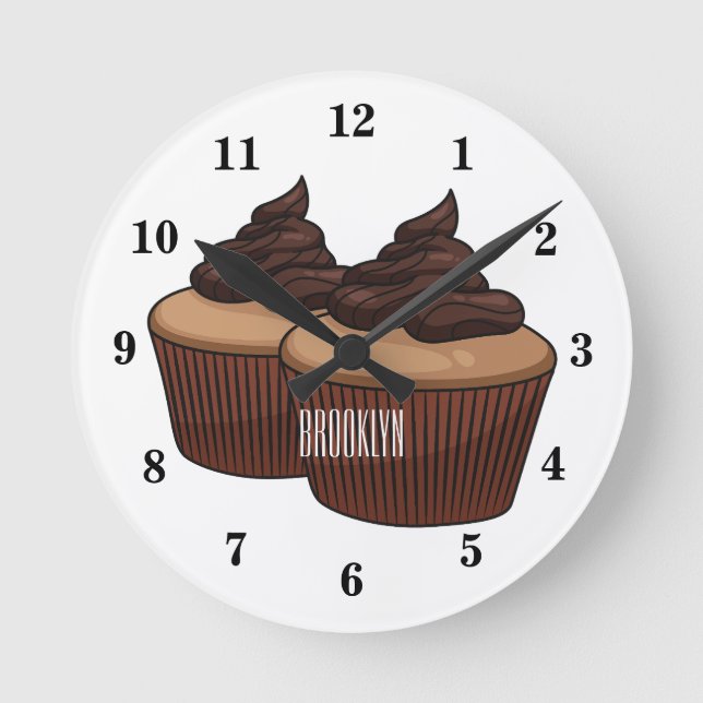 Cupcake Cartoon Illustration Runde Wanduhr (Vorderseite)