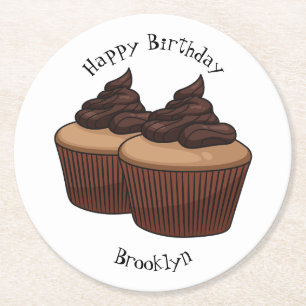 Cupcake Cartoon Illustration Runder Pappuntersetzer