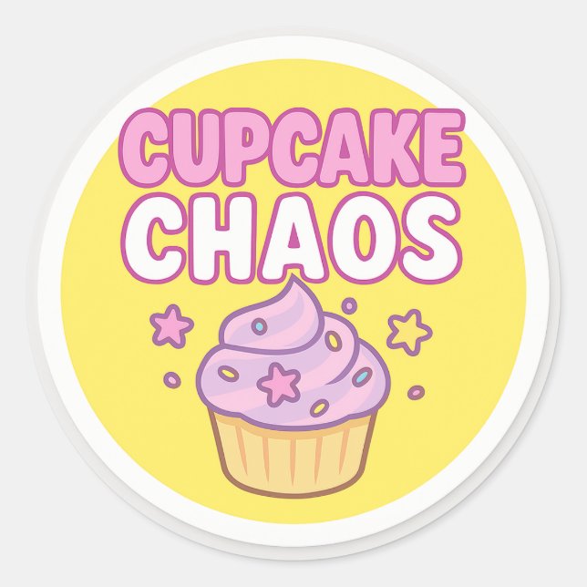 Cupcake-Chaos-Rundaufkleber Runder Aufkleber (Vorderseite)