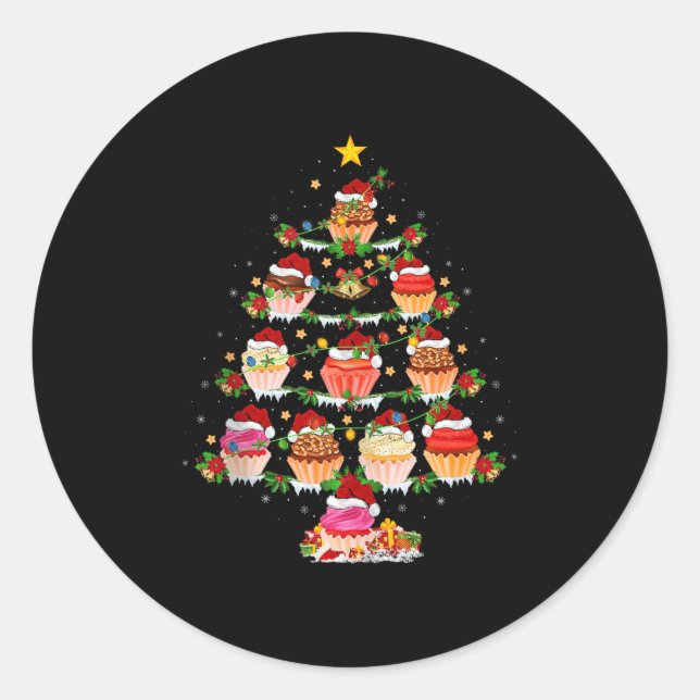 Cupcake Christmas Tree Lights Funny Fast Food Cupc Runder Aufkleber (Vorderseite)