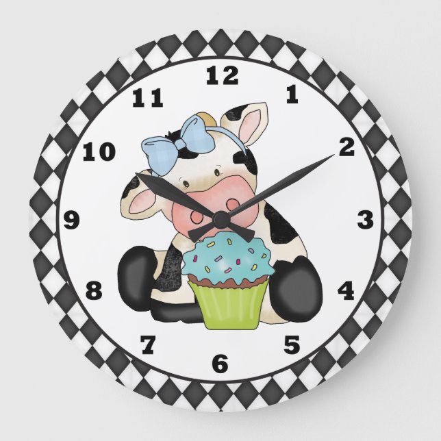 Cupcake Cow Clock Große Wanduhr (Vorderseite)