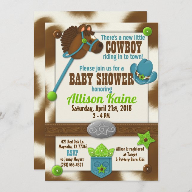 Cupcake Cowboy Baby Boy Dusche Einladung (Vorne/Hinten)