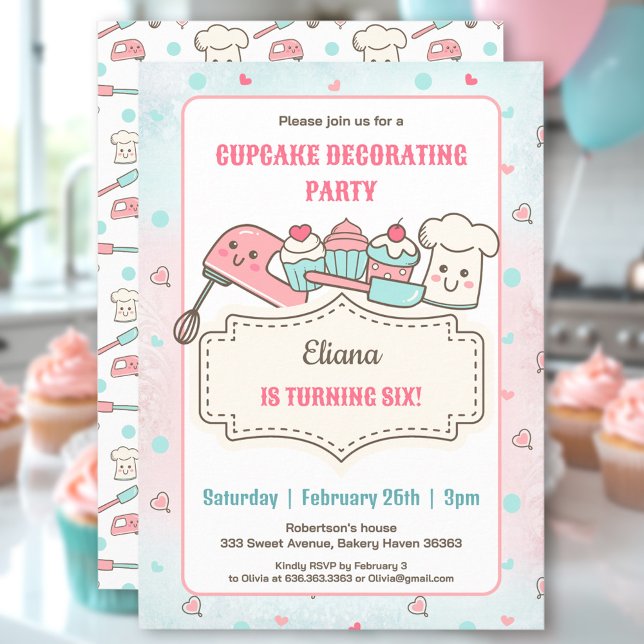 Cupcake Decoration Party Niedlich Backen Girl Gebu Einladung (Cupcake Decorating Party Cute Baking Girl Birthday Invitation)