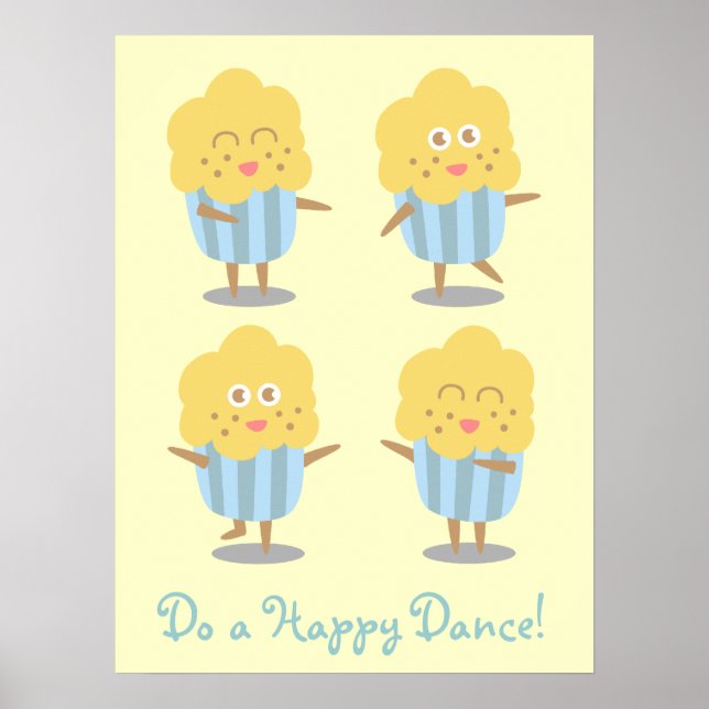 Cupcake Doodle: Kawaii Cupcake tanzt fröhlich Poster (Vorne)