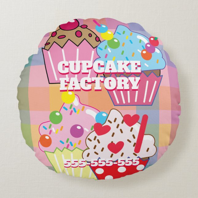 CUPCAKE FACTORY Menu Rundes Kissen (Vorderseite)