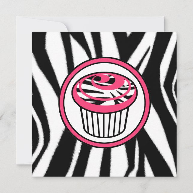Cupcake Fashion Invasion - Zebra Print / Pink Einladung (Vorderseite)