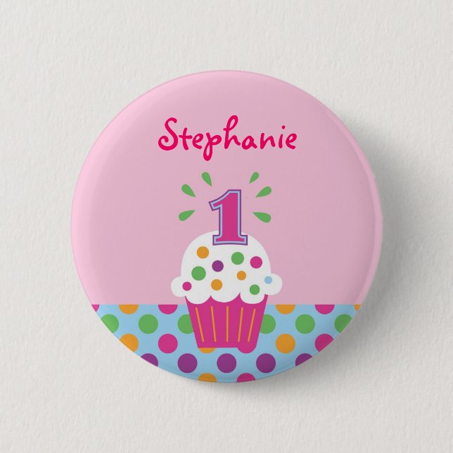 Cupcake First Birthday Button (Vorderseite)