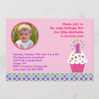 Cupcake First Birthday Party Foto Einladung