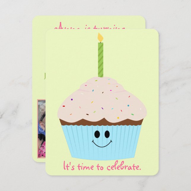 Cupcake Foto Template Party Einladung (Vorne/Hinten)