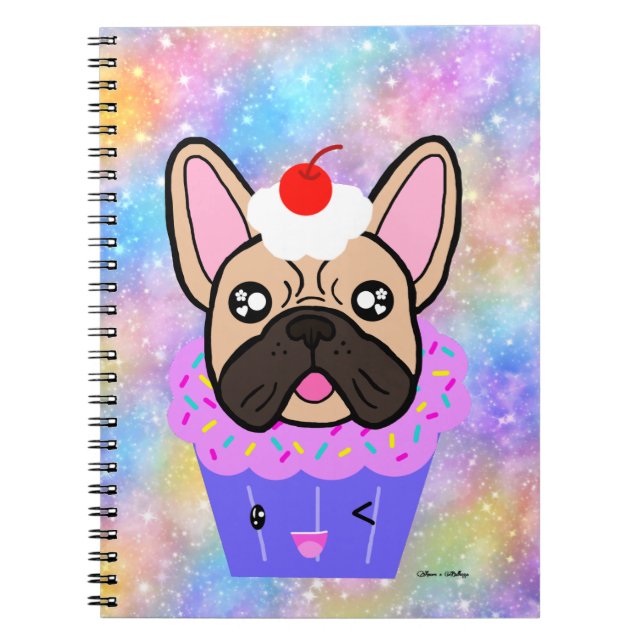 Cupcake French Bulldog Niedlich Rainbow Sparkle Notizblock (Vorderseite)