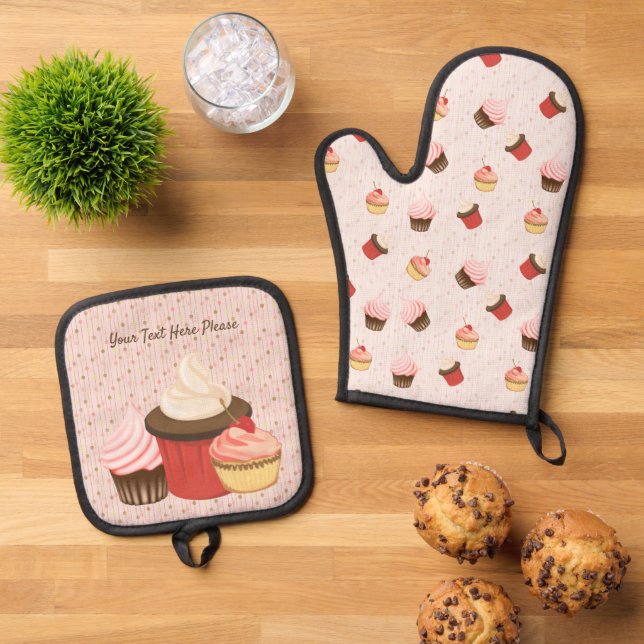 Cupcake Fun Ofenhandschuh & Topflappen-Set (Oben Unten)